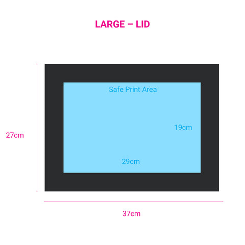 Image of safe print area for large black magnetic gift boxes, custom printed in Australia.
