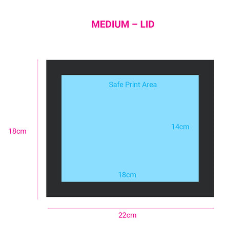 Image of safe print area for medium black gift boxes custom printing in Australia