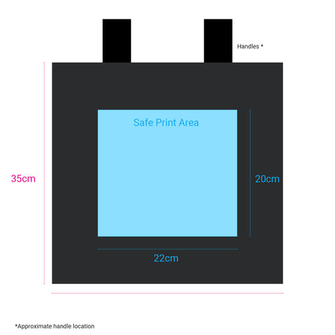 Image of safe print area for medium black paper bags custom branding