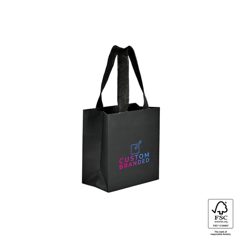 Image of Black tote bag with 'Custom Branded' text on a white background