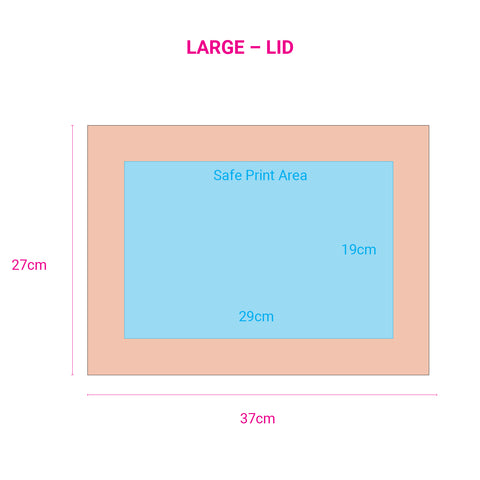 Image of safe print area diagram for custom printed large peach gift box