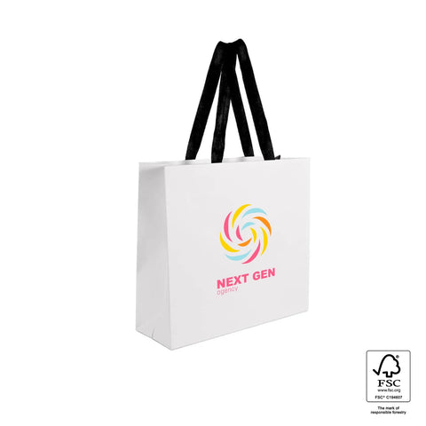 Image of White tote bag with a colorful logo and 'NEXT GEN' text on a white background