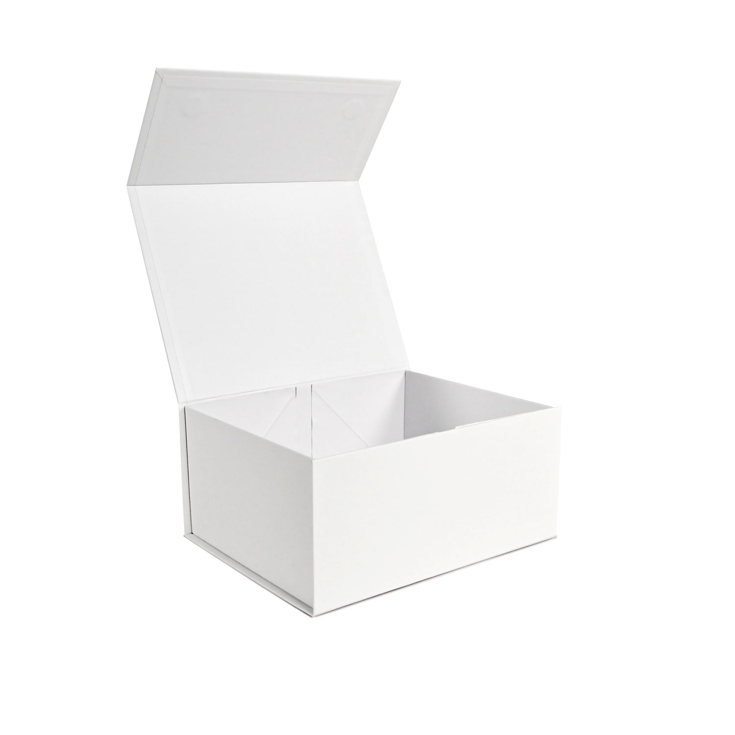 A medium white gift box with an open lid on a white background | NEON Packaging