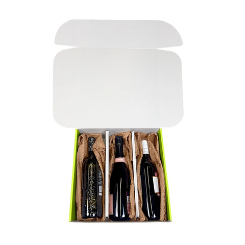 Image of bottle green wine box with 3 wine bottles inside