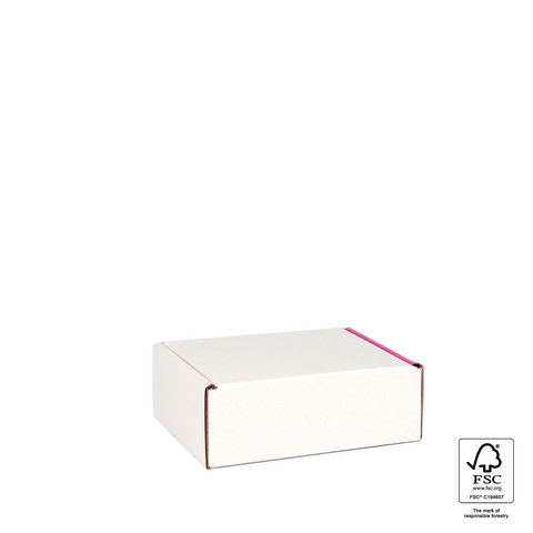 Image of White cardboard box with FSC logo on a white background