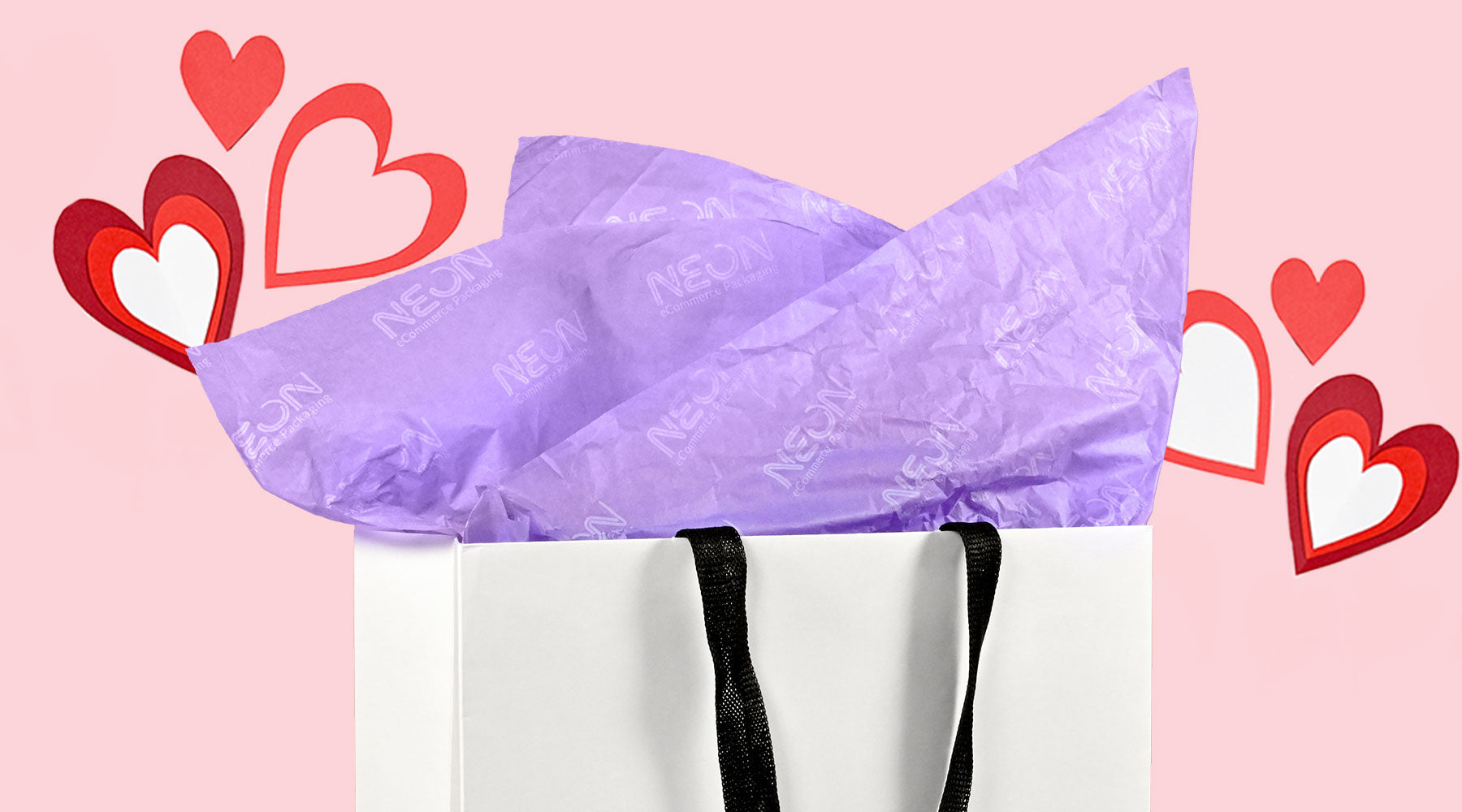 valentines white paper bag with tissue paper - NEON Packaging