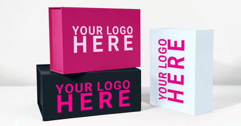 Three customizable boxes featuring "Your Logo Here" and your company name.