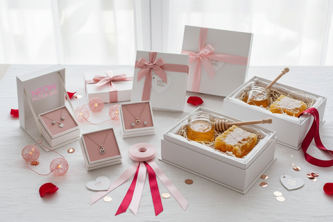 Image of Elevate Gift Packaging with White Boxes and Australian Honey for Valentine's Day