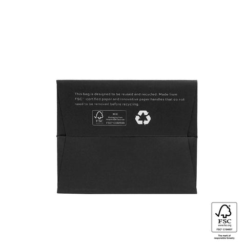 Image of Black recycling bag with FSC certification label on a white background