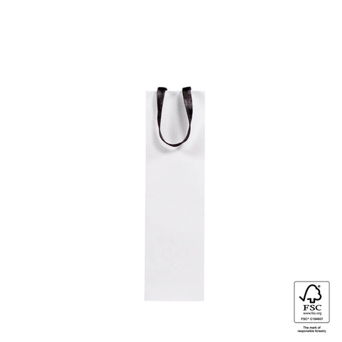 Image of White paper bag with black handles on a white background, featuring FSC certification logo.