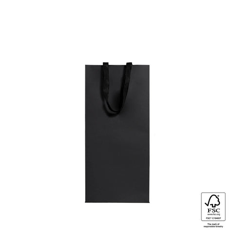 Image of Black paper bag with a visible FSC logo on a white background