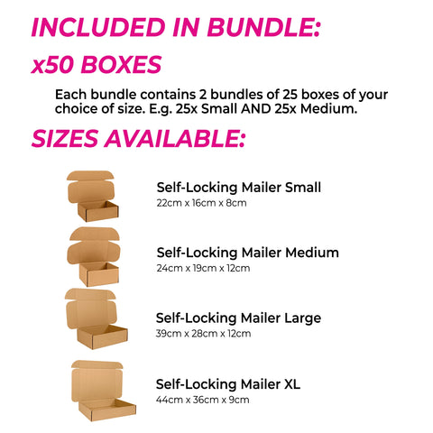 Image of Brown Self-Locking Mailing Boxes Bundle