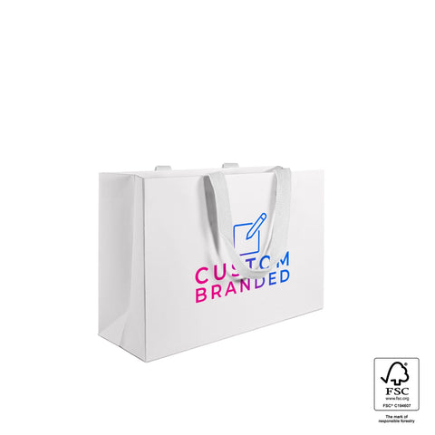 Image of Custom Printed Large White Premium Paper Bags - White Handles