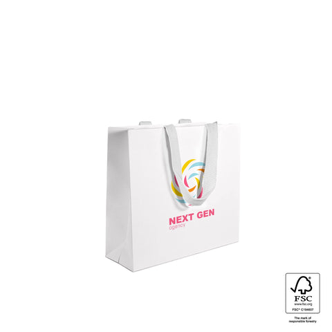 Image of Custom Printed Medium White Premium Paper Bags with White Handle