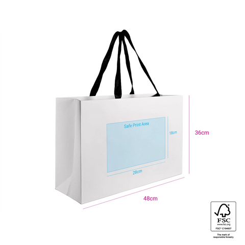 Image of White shopping bag with black logo on a white background