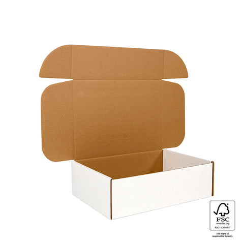 Image of Cardboard box with FSC logo on a white background