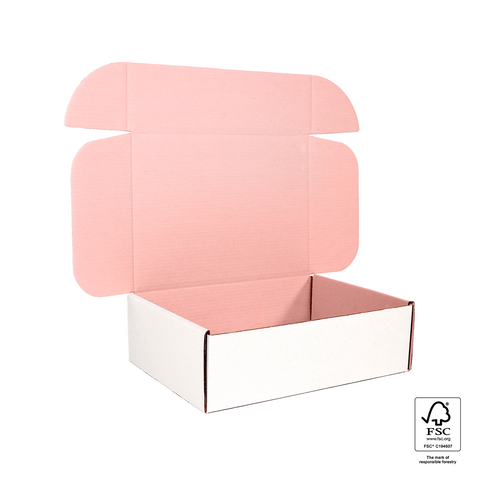 Image of Cardboard box with pink interior on a white background