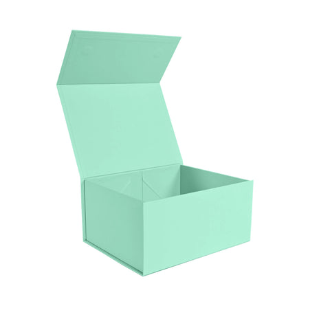 Premium medium green gift boxes custom branded with your logo. Printed in Sydney and fitted with a strong magnetic closure.