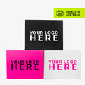 Customisable black, pink, and white gift boxes with custom logo on bright pink base, printed in Australia.