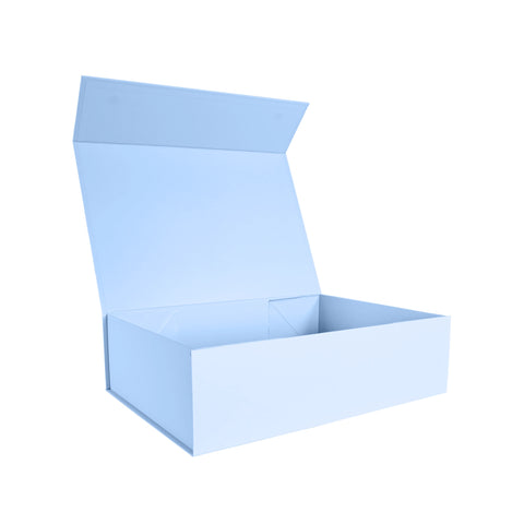 Light blue custom branded magnetic gift box for eCommerce packaging.