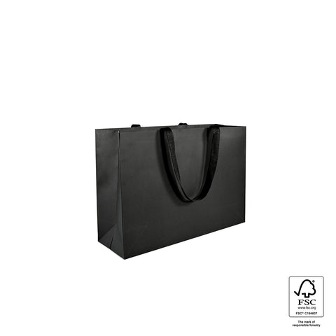 Image of Black tote bag with FSC logo on a white background