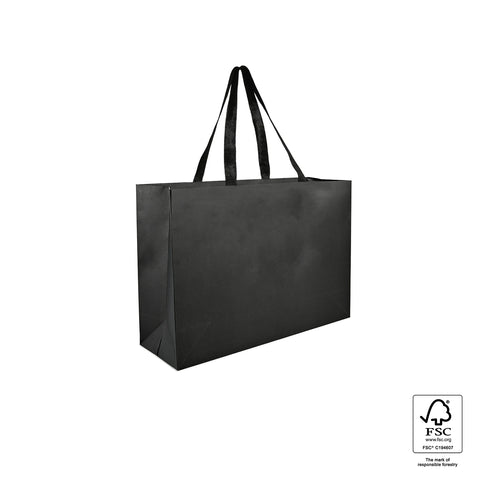 Image of Black tote bag with FSC logo on a white background