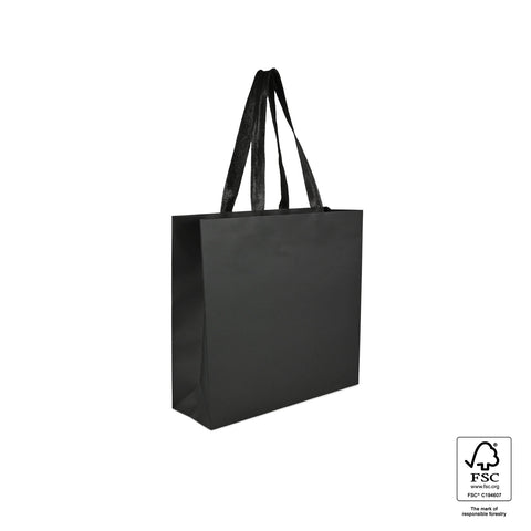 Image of Black tote bag with FSC logo on a white background