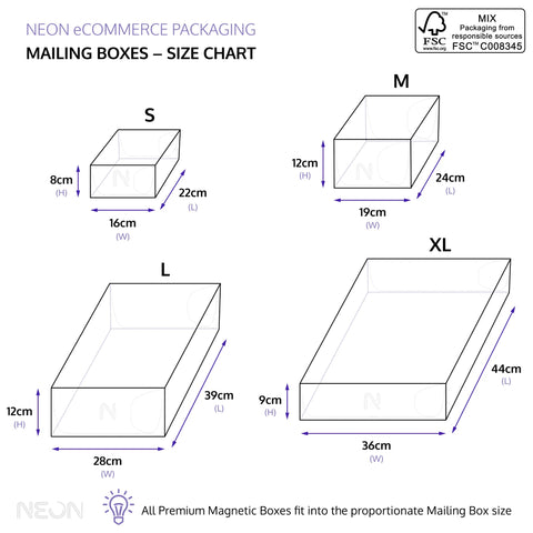 mailing boxes dimensions | NEON Packaging