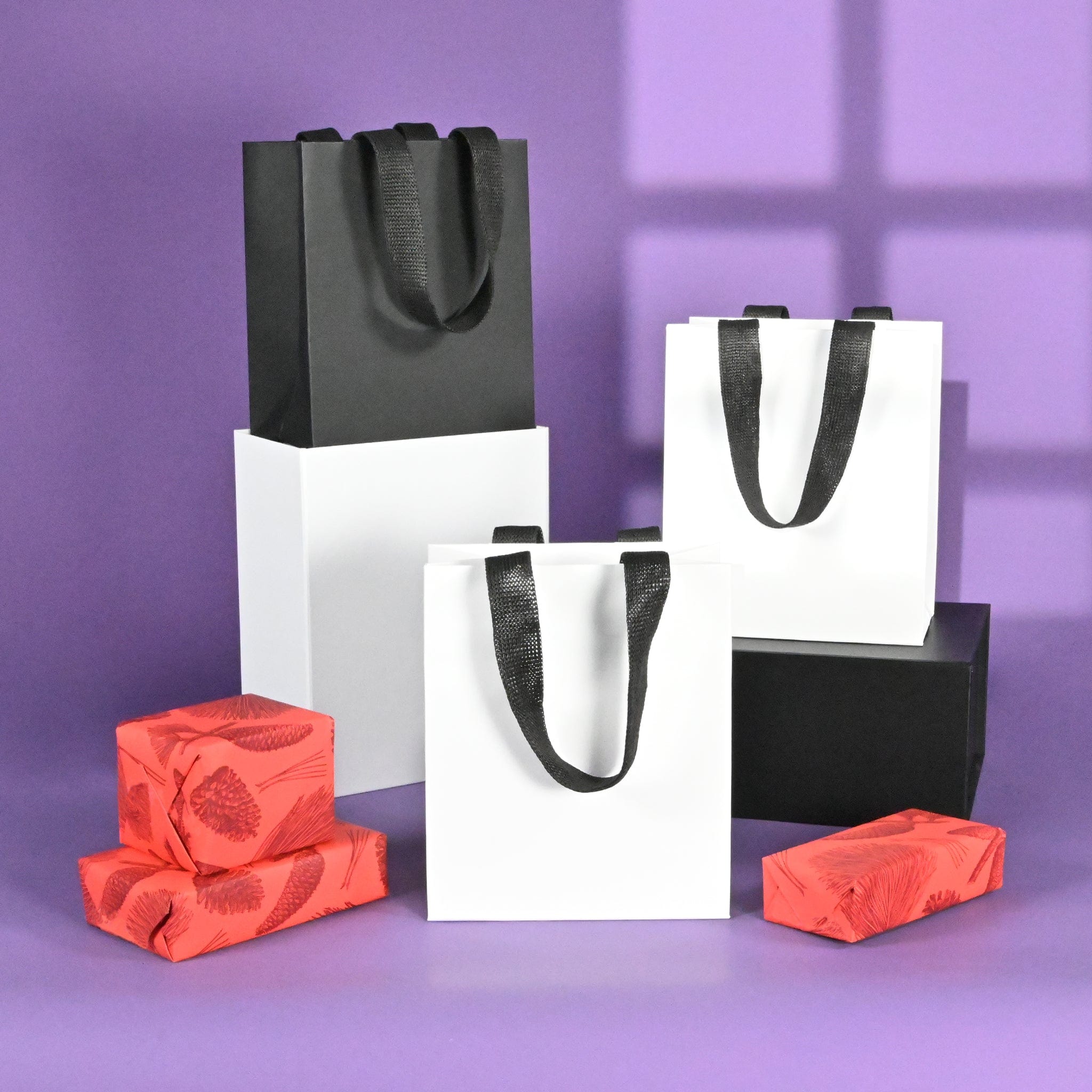 black and white paper bags