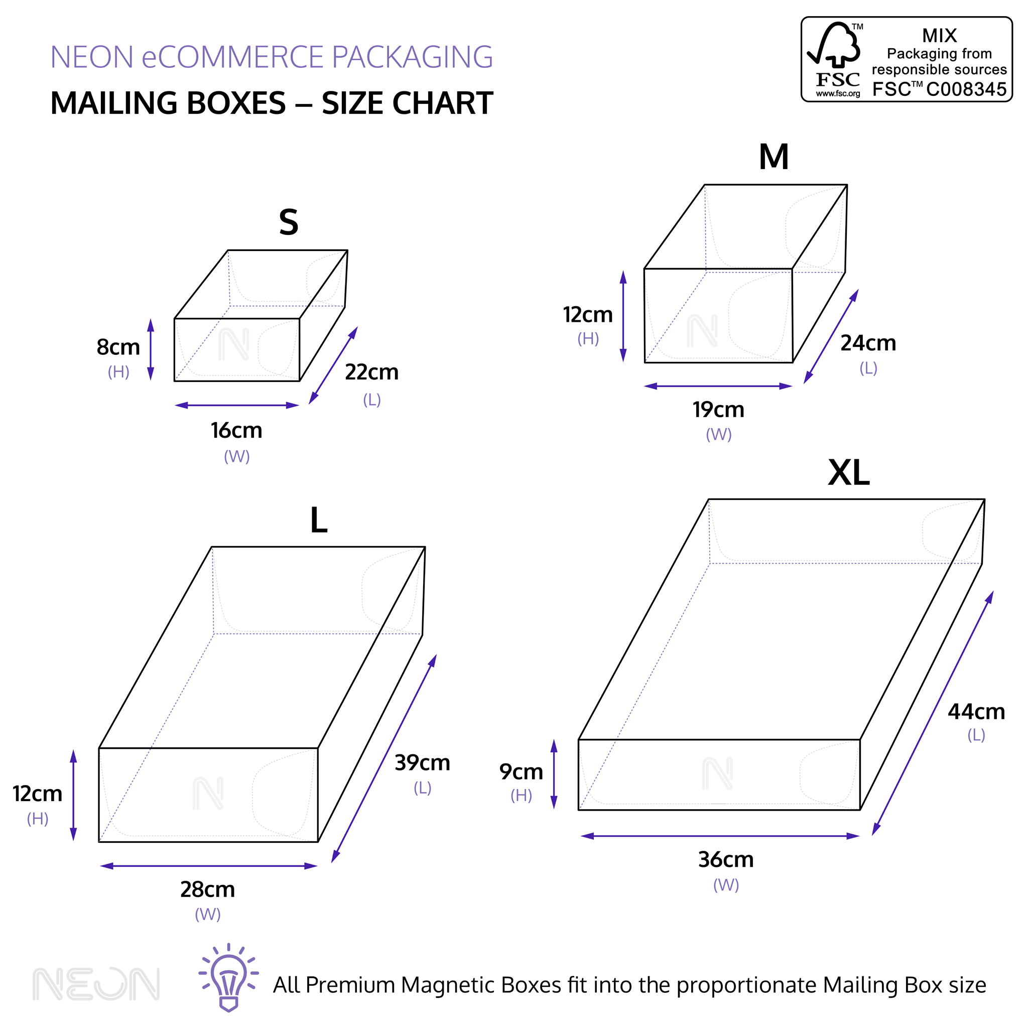 Printed Self-Locking Mailing Boxes sizes