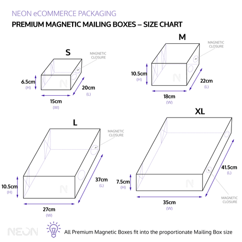 Custom Premium Magnetic Gift Boxes Neon Pink sizes chart