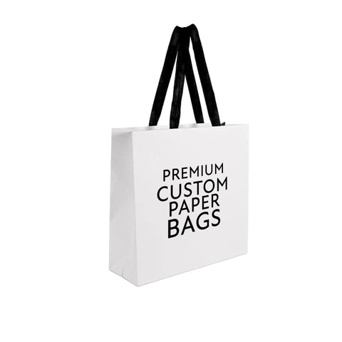 premium white custom paper bags medium with black handle