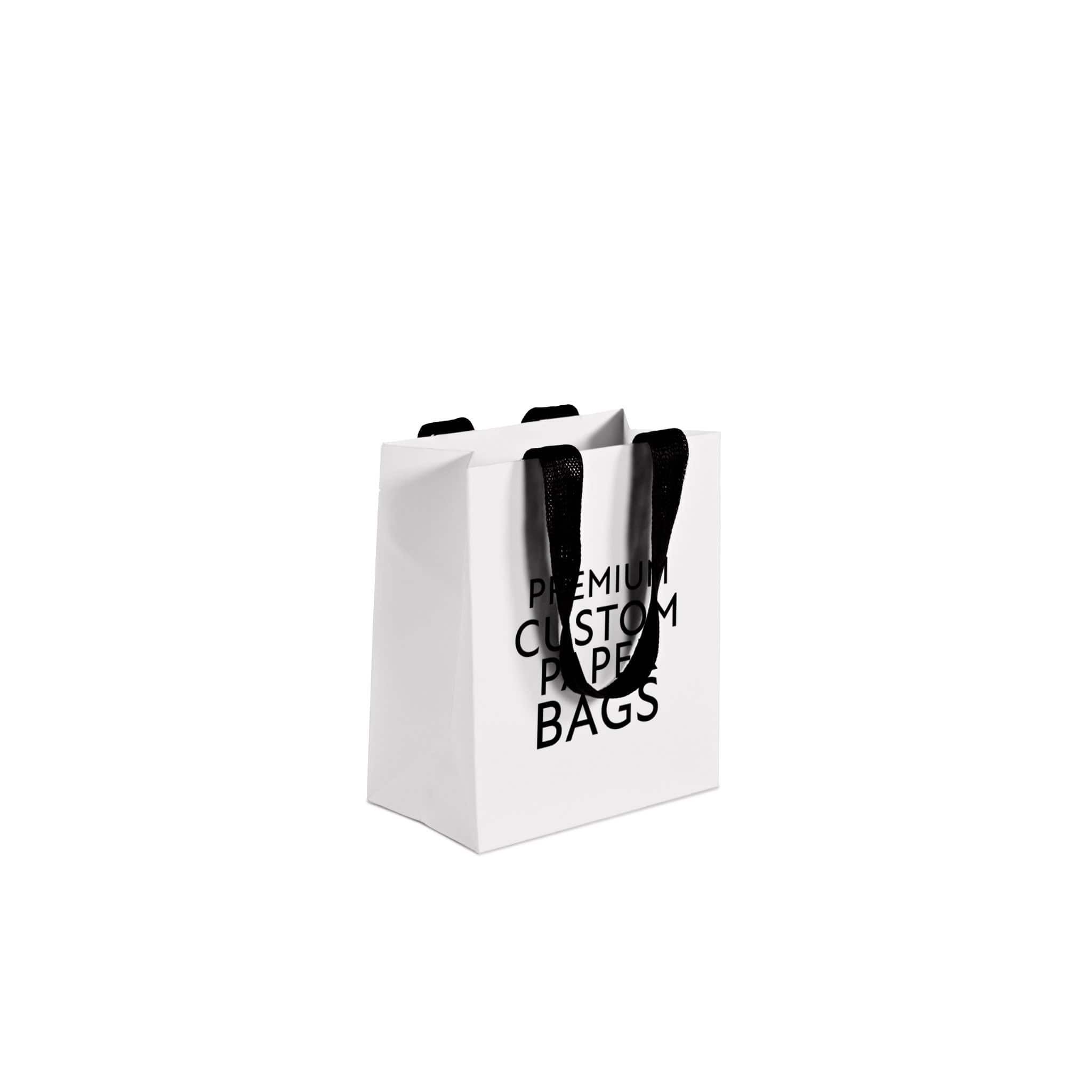 white custom paper bag with woven black handle