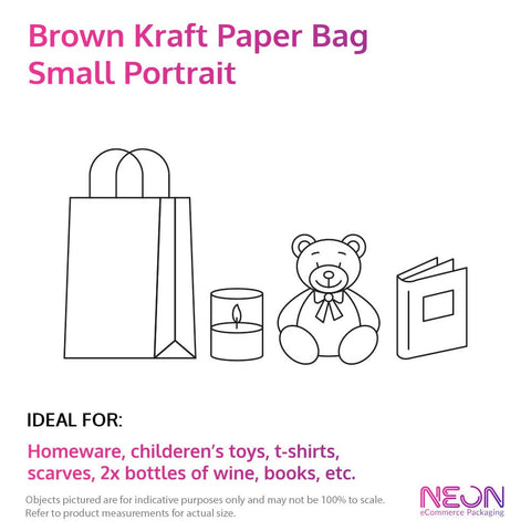 Brown Kraft Paper Bag - Small Portrait with ideal items to put inside