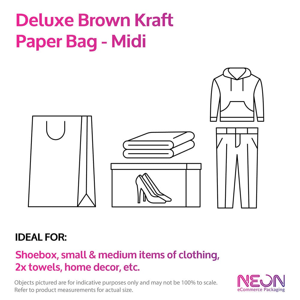 Deluxe Brown Kraft Paper Bag - Midi Portrait with ideal items to put inside