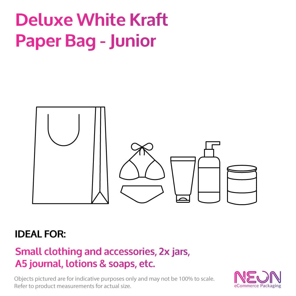 Deluxe White Kraft Paper Bag - Junior Portrait with ideal items to put inside